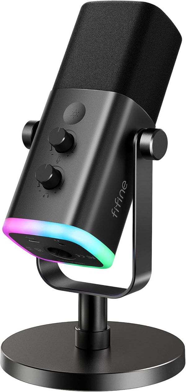 FIFINE USB/XLR Dynamic Microphone for Podcast Recording, PC Computer Gaming Streaming Mic with RGB Light, Mute Button, Headphones Jack, Desktop Stand, Vocal Mic for Singing YouTube-AmpliGame AM8 - Image 9