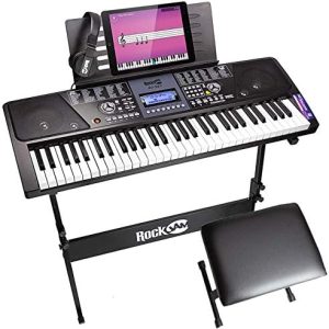 RockJam 61-Key Keyboard Piano Kit with Stand, Stool, Headphones, Keynote Stickers & Lessons