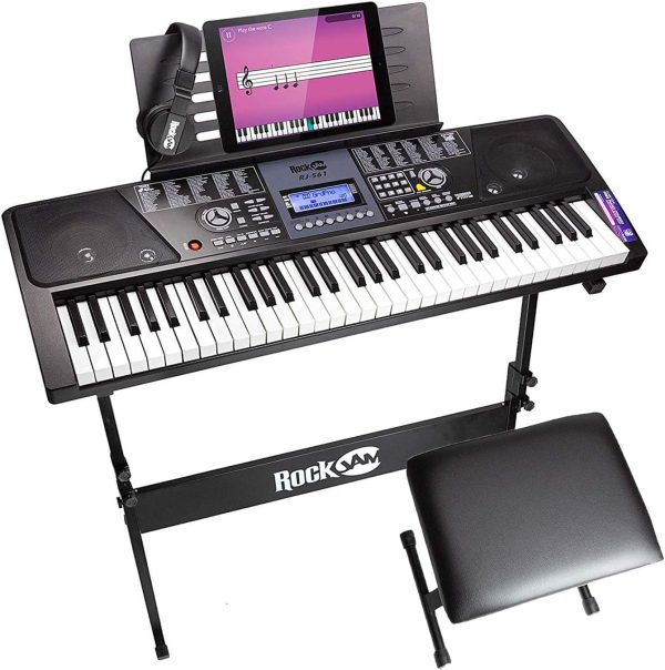 RockJam 61-Key Keyboard Piano Kit with Stand, Stool, Headphones, Keynote Stickers & Lessons - Image 9